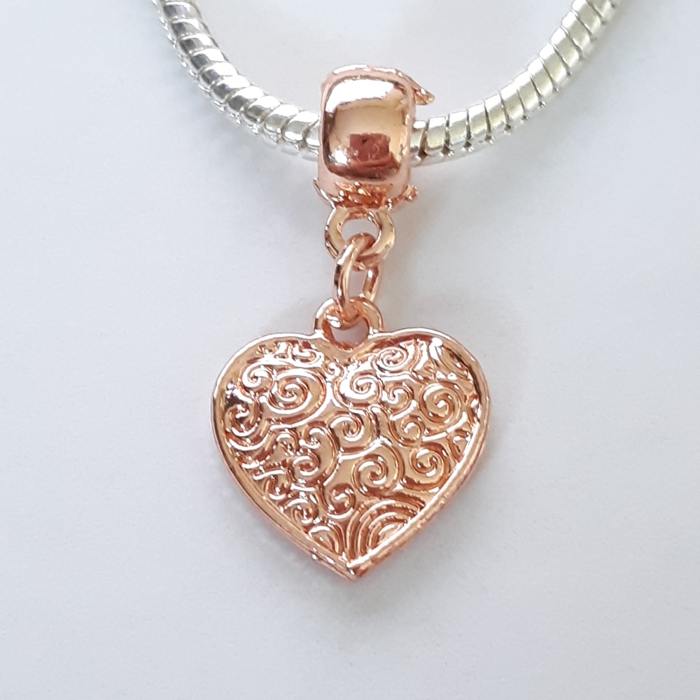 Rose Gold Dangle Heart Charm
